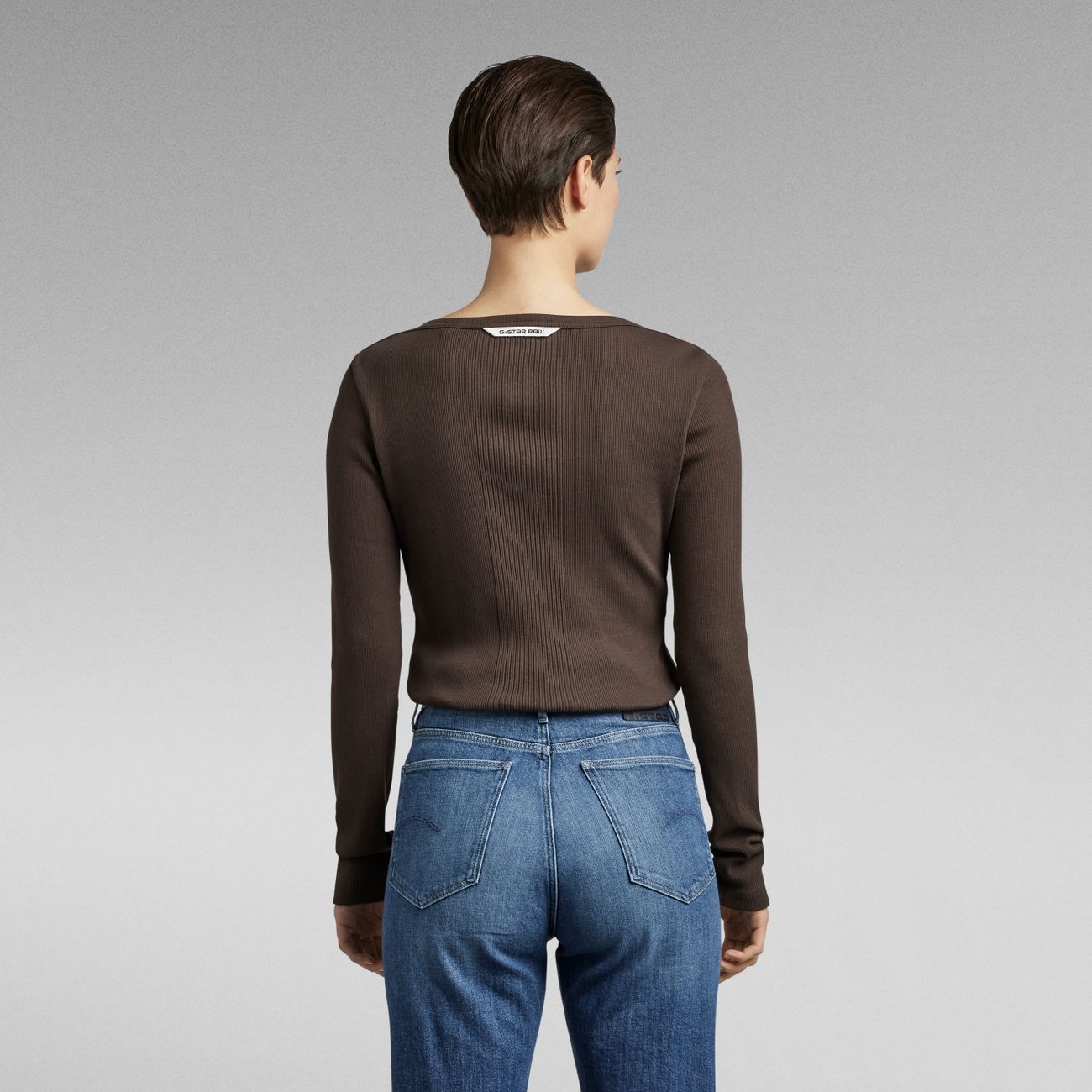 G-STAR RAW DENIM SLIM RIB BOATNECK L/S Damen Longsleeve